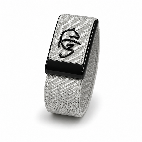 F3 Beige rubber Whoop 5.0 strap with motorsport-inspired print
