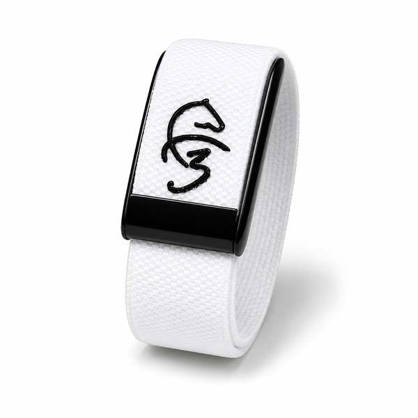 F3 White rubber Whoop 5.0 strap with motorsport-inspired print